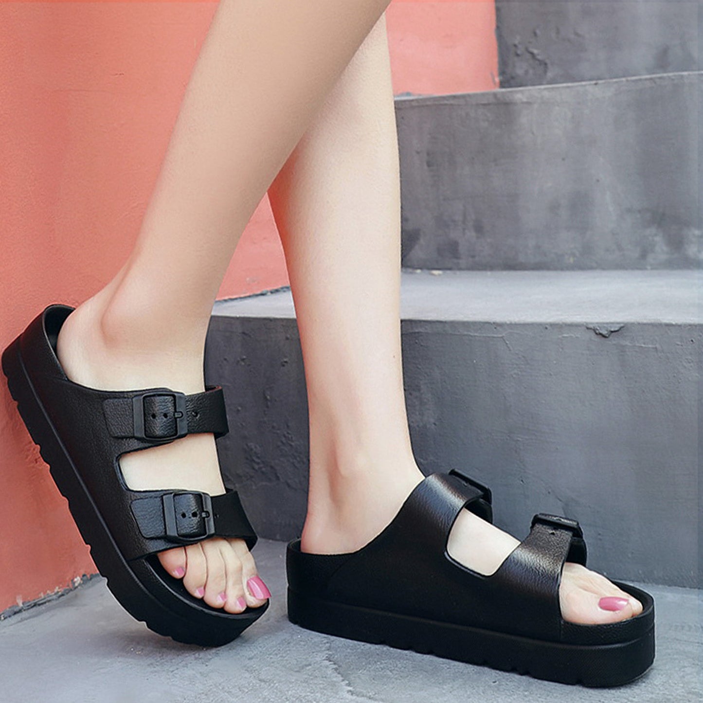 Buddy Platform Double Buckle Sandals