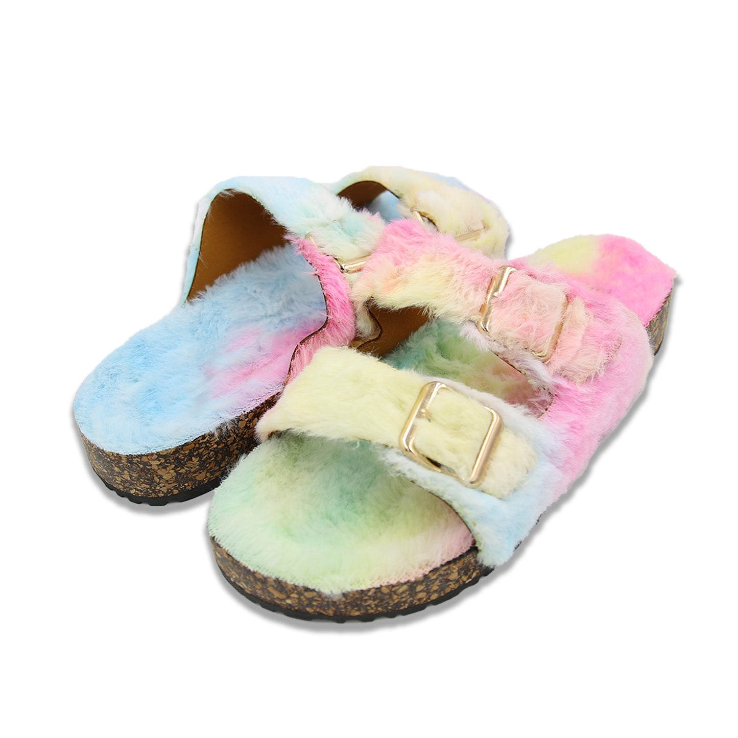 Glam Fuzzy Double Buckle Slides