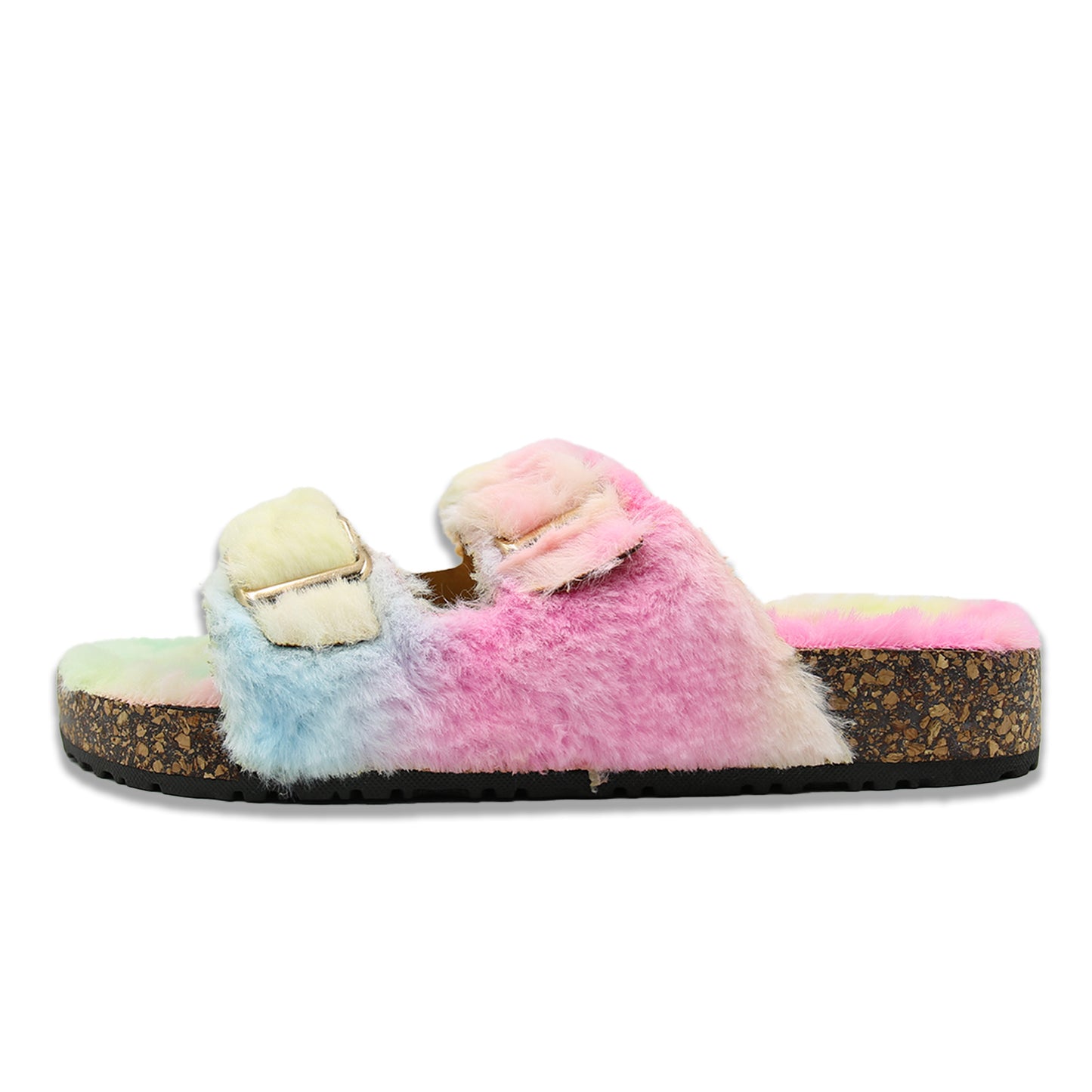 Glam Fuzzy Double Buckle Slides