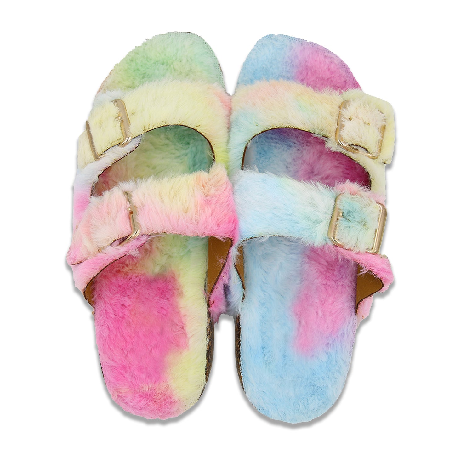 Glam Fuzzy Double Buckle Slides