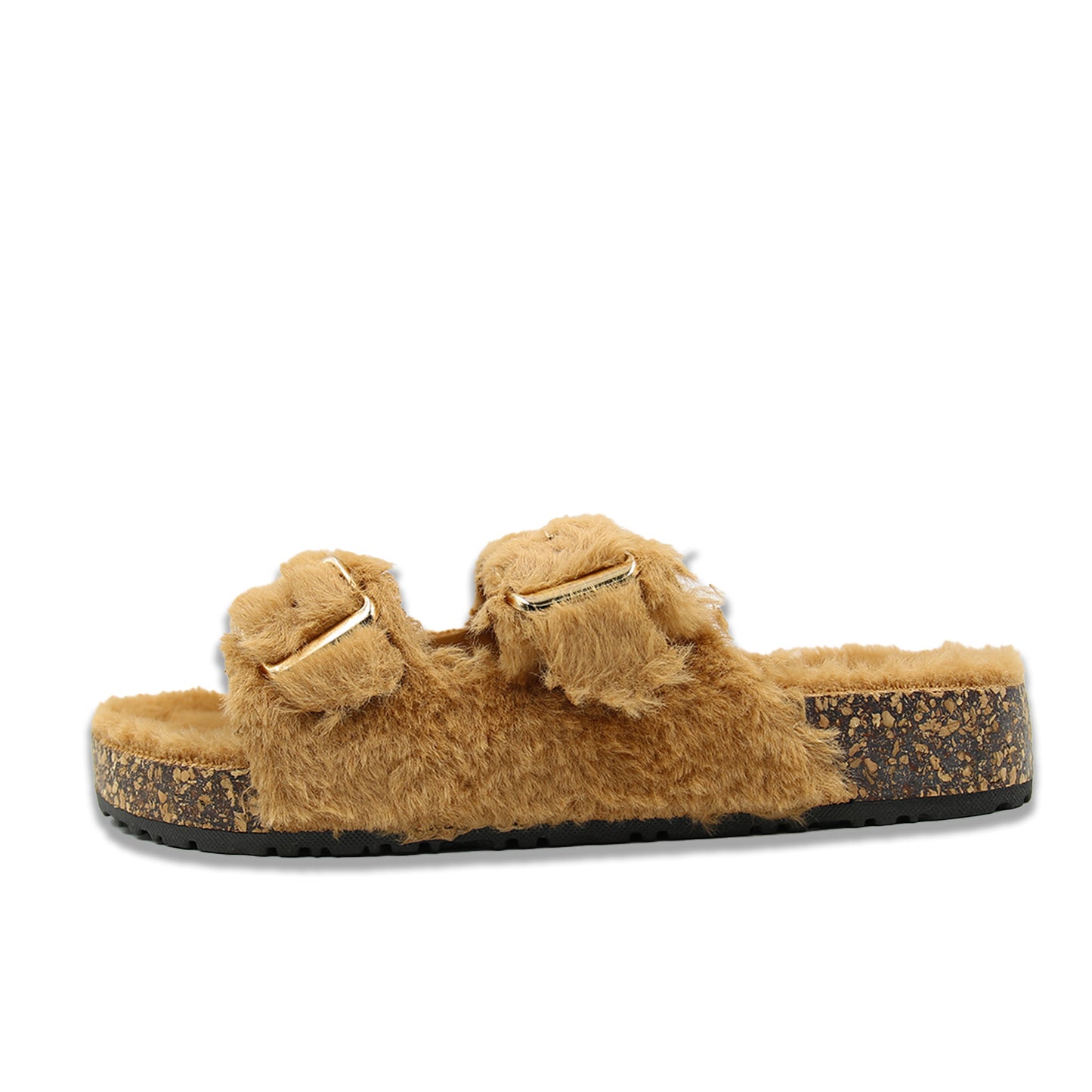 Glam Fuzzy Double Buckle Slides