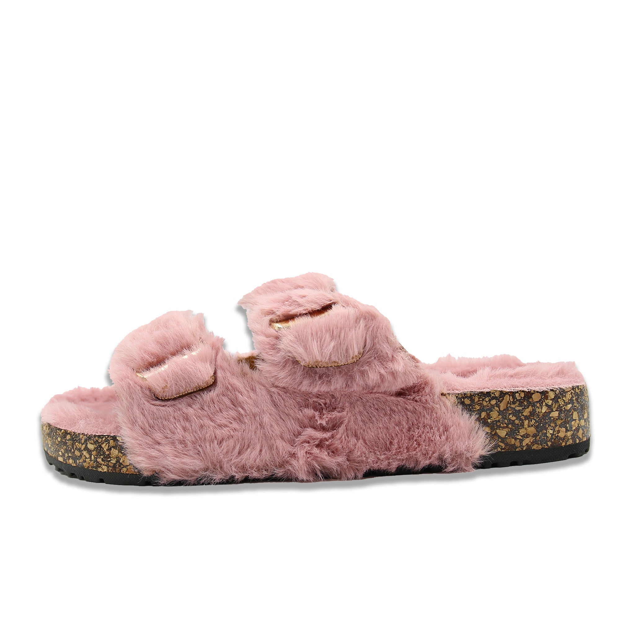 Double buckle fur sandals hot sale