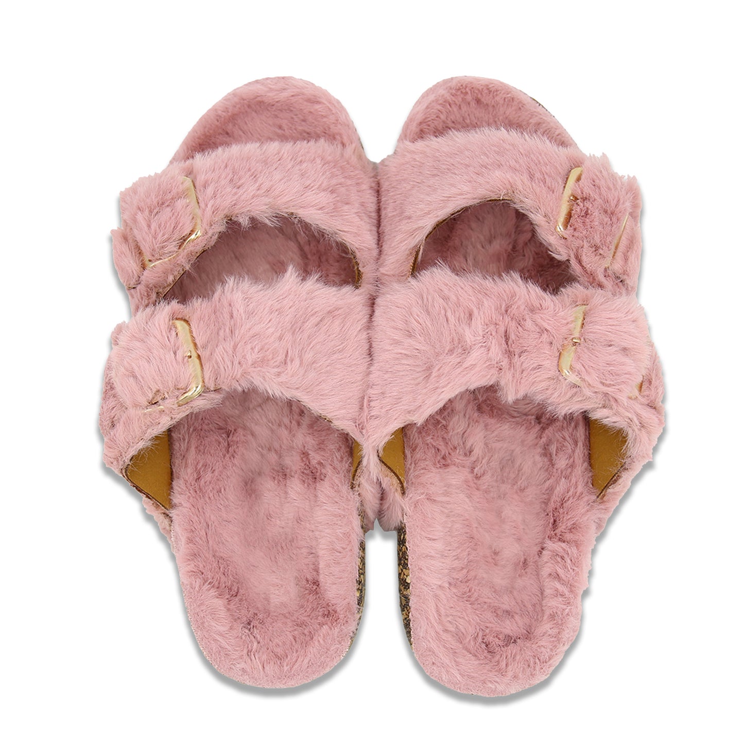 Glam Fuzzy Double Buckle Slides