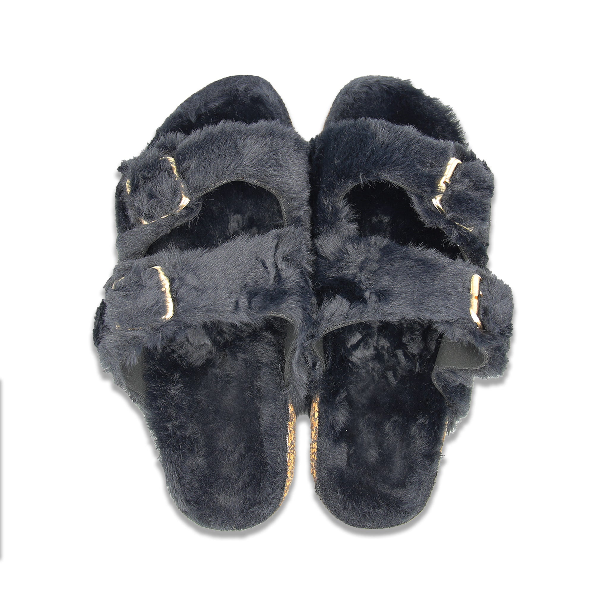 Furry double buckle online sandals